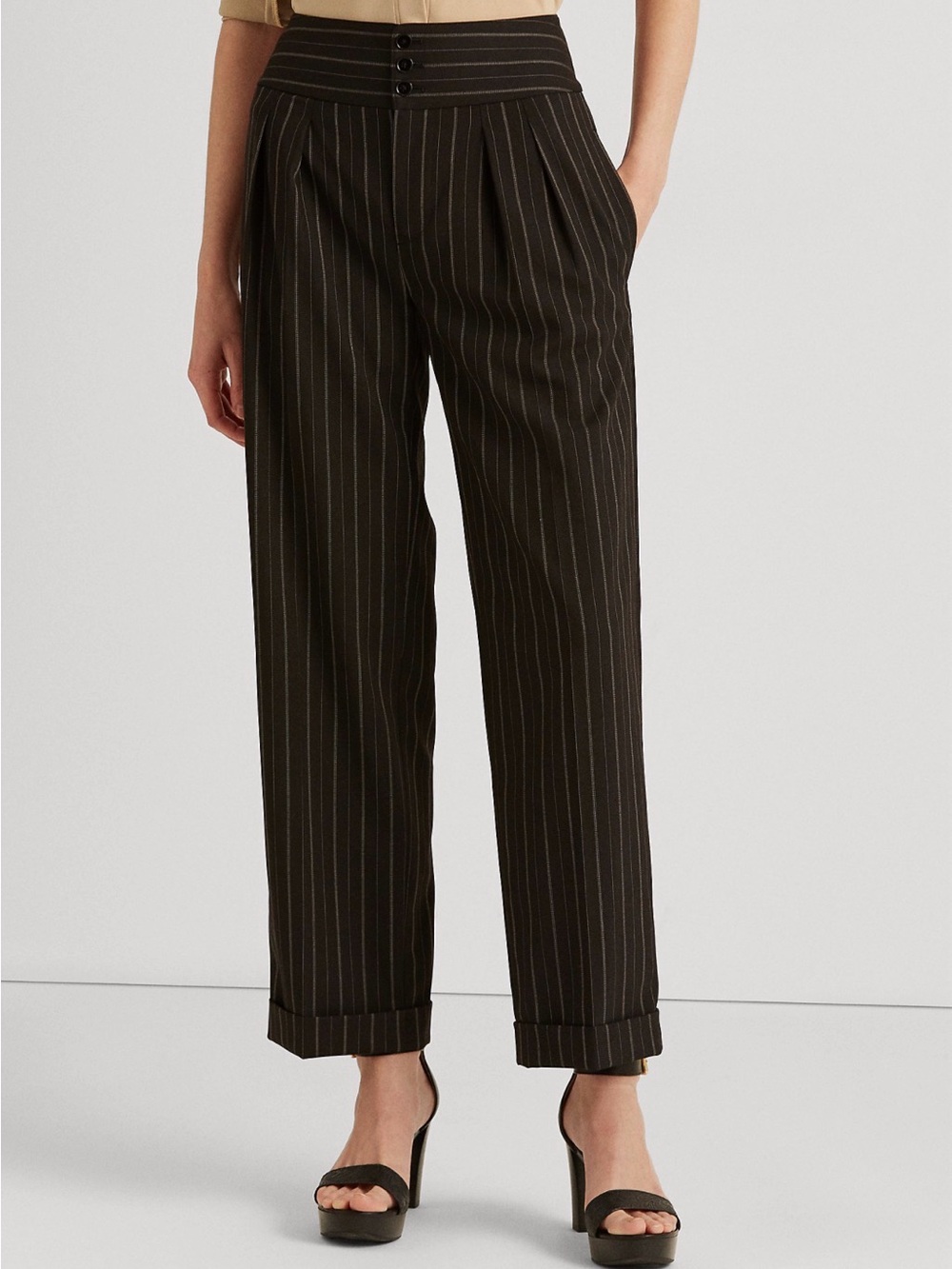 Ralph Lauren Wool Crepe Pinstripe Wide Leg Pants Size 10